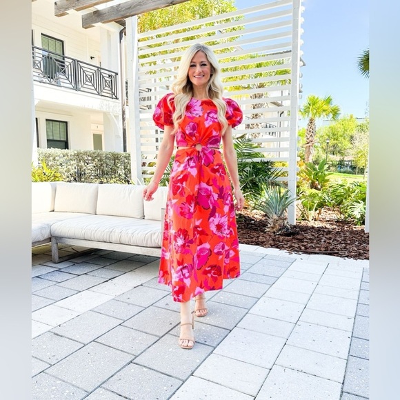 Scoop Women's Cut Out Midi Dress with Puff Sleeves, Size L NWOT - Picture 3 of 7